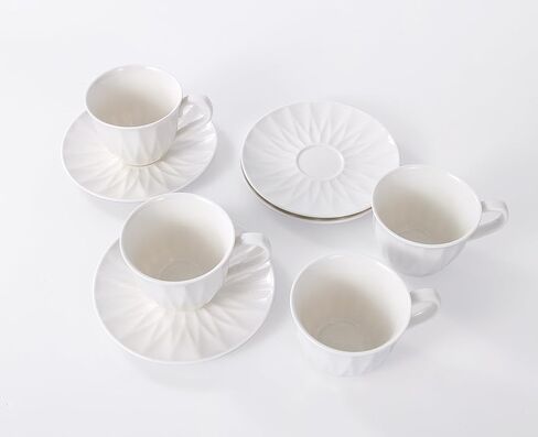 LONGSEED Ceramic Electric Kettle Set with Infuser, and 4 Cups + Saucer, 1.5L/1200W Boil Water Quickly and Easily with Boil-Dry Protection Auto Shut Off, Detachable Swivel Base, Glazed Diamond Cut in Kuwait