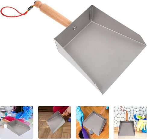 Tofficu Stainless Steel Dustpan with Wood Handle - Metal Dust Pans Heavy Duty - Mini Dustpan - Hand Dust Pan for Household Industrial Dust Pan Handheld Scooper Dust Debris Cleaning Tool in Kuwait