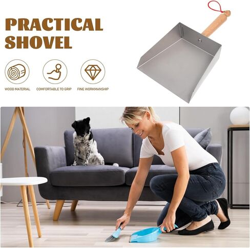 Tofficu Stainless Steel Dustpan with Wood Handle - Metal Dust Pans Heavy Duty - Mini Dustpan - Hand Dust Pan for Household Industrial Dust Pan Handheld Scooper Dust Debris Cleaning Tool in Kuwait