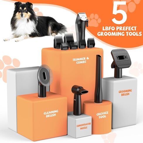 LBFO Dog Grooming Kit, Pet Hair Vacuum and Dog Dryer with 5 Pet Grooming Tools, 600w Dog Grooming Vacuum with 3L Dust Cup Dog Clippers, Low Noise Pet Grooming Kit with Dog Clippers for Grooming in Kuwait