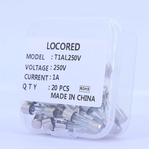 LOCORED 20 قطعة 1A 250 فولت صمامات ضربة بطيئة T1AL250V 5x20 مللي متر 1 أمبير 250 فولت فيوز 0.2 × 0.78 بوصة خرطوشة تأخير الوقت أنبوب زجاجي فيوز UL مدرج in Kuwait