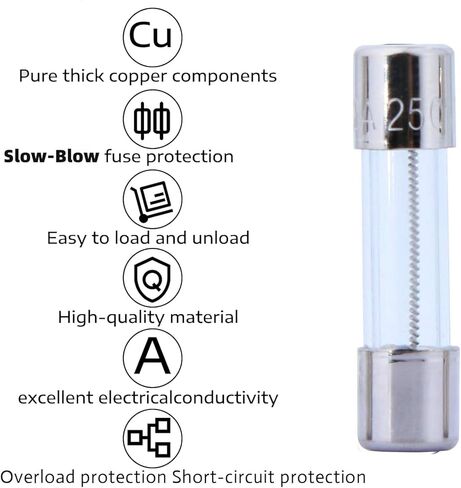 LOCORED 20PCS 3.15A 250V Slow Blow Fuses T3.15AL250V 5x20mm 3.15 amp 250Volts Fuse 0.2 x 0.78 Inch Time Delay Cartridge Glass Tube Fuse UL Listed in Kuwait