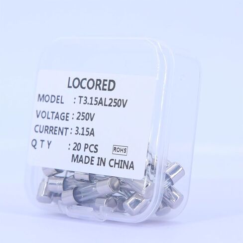 LOCORED 20PCS 3.15A 250V Slow Blow Fuses T3.15AL250V 5x20mm 3.15 amp 250Volts Fuse 0.2 x 0.78 Inch Time Delay Cartridge Glass Tube Fuse UL Listed in Kuwait