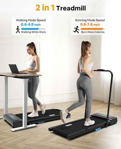 Rellfit Walking Pad Treadmill - 2 in 1 Folding Treadmills for Home Without Assemble - Under Desk Treadmill with LED Display and Remote Control, 0.6-7.6 MPH and 265lbs Capacity for Jogging, Running in Saudi Arabia