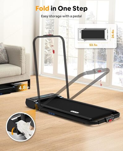Rellfit Walking Pad Treadmill - 2 in 1 Folding Treadmills for Home Without Assemble - Under Desk Treadmill with LED Display and Remote Control, 0.6-7.6 MPH and 265lbs Capacity for Jogging, Running in Saudi Arabia