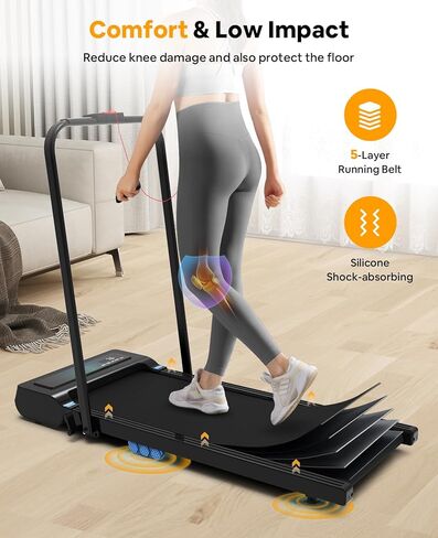 Rellfit Walking Pad Treadmill - 2 in 1 Folding Treadmills for Home Without Assemble - Under Desk Treadmill with LED Display and Remote Control, 0.6-7.6 MPH and 265lbs Capacity for Jogging, Running in Saudi Arabia