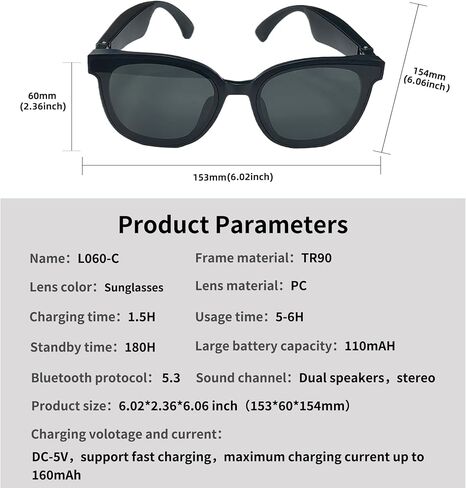 RERBO Smart Sunglasses, Wireless Bluetooth Sunglasses Open Ear Music&Hands-Free Calling with Outdoor UV Protection and Voice Control for Men&Women, IP5 Waterproof in Saudi Arabia