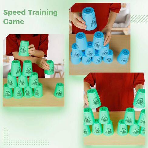 yeesport Sport Stacking Cups, 24pcs Sports Stacking Cups Speed Training Game for Challenge Competition Travel Party Gift for Kids and Adults (Blue+Green) in Saudi Arabia