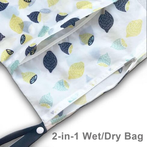 Waterproof Cloth Diaper Wet Dry Bags, 2PCS Reusable Hanging Wet Bags with Two Zippered Pockets, Great Bags for Cloth Diaper, Wet Swimsuit, Excellent 2-in-1 Wet/Dry bags for Storage, Travel, Beach in Saudi Arabia