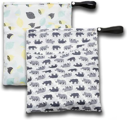 Waterproof Cloth Diaper Wet Dry Bags, 2PCS Reusable Hanging Wet Bags with Two Zippered Pockets, Great Bags for Cloth Diaper, Wet Swimsuit, Excellent 2-in-1 Wet/Dry bags for Storage, Travel, Beach in Saudi Arabia