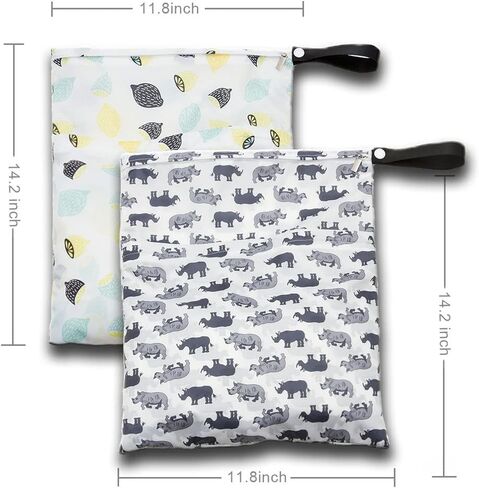 Waterproof Cloth Diaper Wet Dry Bags, 2PCS Reusable Hanging Wet Bags with Two Zippered Pockets, Great Bags for Cloth Diaper, Wet Swimsuit, Excellent 2-in-1 Wet/Dry bags for Storage, Travel, Beach in Saudi Arabia