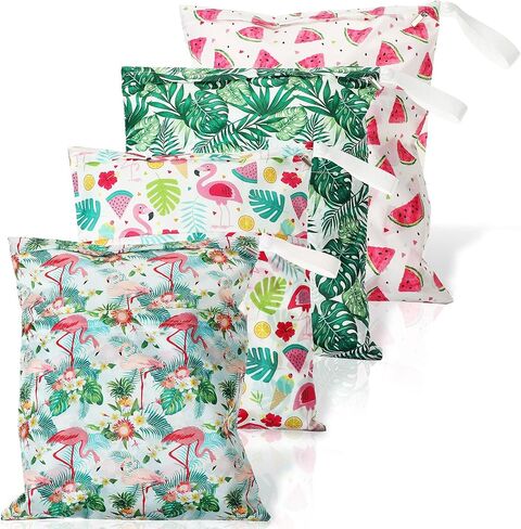 Frienda 4 Pieces Waterproof Wet Dry Bag for Baby Reusable Washable Diaper Bag Sealed with Handle for Travel, Beach, Swimsuit, Diapers, Dirty Gym Clothes and Toiletries (Hawaii Style) in Saudi Arabia