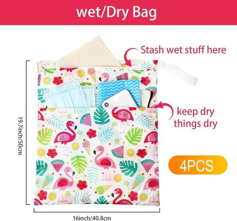Frienda 4 Pieces Waterproof Wet Dry Bag for Baby Reusable Washable Diaper Bag Sealed with Handle for Travel, Beach, Swimsuit, Diapers, Dirty Gym Clothes and Toiletries (Hawaii Style) in Saudi Arabia