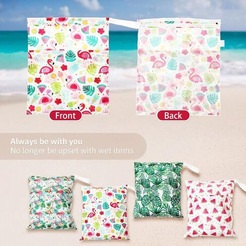 Frienda 4 Pieces Waterproof Wet Dry Bag for Baby Reusable Washable Diaper Bag Sealed with Handle for Travel, Beach, Swimsuit, Diapers, Dirty Gym Clothes and Toiletries (Hawaii Style) in Saudi Arabia