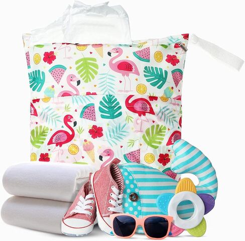Frienda 4 Pieces Waterproof Wet Dry Bag for Baby Reusable Washable Diaper Bag Sealed with Handle for Travel, Beach, Swimsuit, Diapers, Dirty Gym Clothes and Toiletries (Hawaii Style) in Saudi Arabia