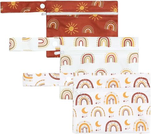 KKTAPOS Wet Dry Bags for Baby Cloth Diapers - Waterproof Reusable Washable Travel Bags, Gym Bag, Pool, Daycare Soiled Baby Items Yoga Gym Bag for Swimsuits & Wet Clothes 3 pcs/set Mini Size (Sun) in Kuwait