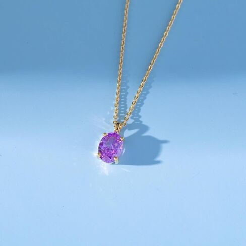 Imohen&Sam February Birthstone Necklace for Women Girls,Amethyst Purple Stone Pendant,Fashion Dainty Simple Birthday Gift Jewelry-Gold in Saudi Arabia