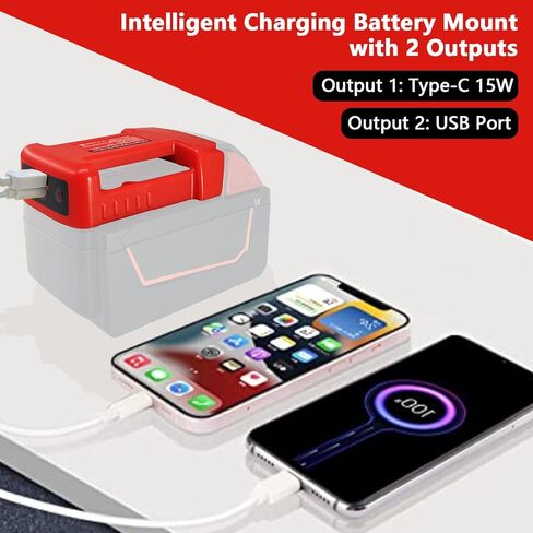 شواحن بطاريات أداة الطاقة USB لبطارية ميلووكي M18 18 فولت، محول شاحن USB مع منافذ شحن سريع USB-A وUSB-C 2.1A in Saudi Arabia