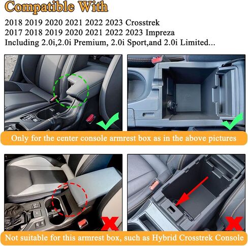 صينية تنظيم وحدة التحكم المركزية JKCOVER متوافقة مع 2017-2022 2023 Subaru Impreza و2018-2022 2023 Subaru Crosstrek، ملحقات صندوق تخزين مسند الذراع من مادة ABS، مع زخرفة مطاطية سوداء in Kuwait