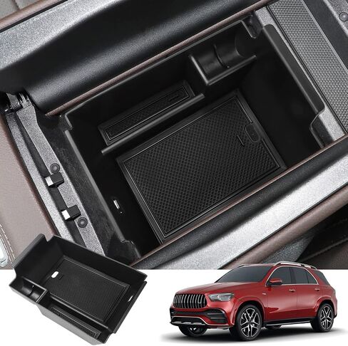 منظم وحدة التحكم المركزية MARCHFA متوافق مع 2020 2021 2022 2023 2024 Benz GLE 350 450 W167 53 AMG ملحقات مسند الذراع منظم إدراج صندوق تخزين ثانوي لـ GLS 450 2020 2021 2022 (أسود) in Kuwait