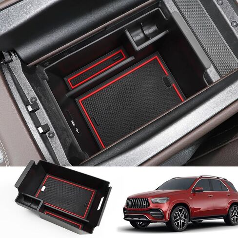 منظم وحدة التحكم المركزية MARCHFA متوافق مع 2020 2021 2022 2023 2024 Benz GLE 350 450 W167 53 AMG ملحقات مسند الذراع منظم إدراج صندوق تخزين ثانوي لـ GLS 450 2020 2021 2022 (أسود) in Kuwait