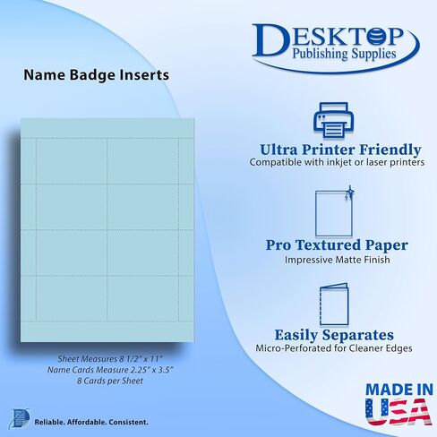 Plain Blue Name Badge Inserts 2.25 x 3.5-8 per Page -Colored Standard Printable Name Tag Cardstock for Inkjet & Laser Printer Compatible - 25 Sheets / 200 Printable Name Cards in Kuwait