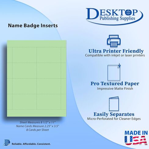 Plain Blue Name Badge Inserts 2.25 x 3.5-8 per Page -Colored Standard Printable Name Tag Cardstock for Inkjet & Laser Printer Compatible - 25 Sheets / 200 Printable Name Cards in Kuwait