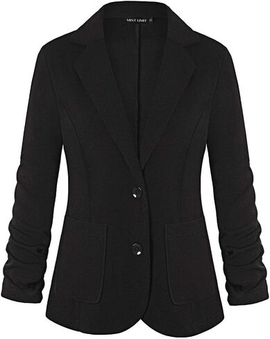 Unifizz Womens Casual Blazers Lightweight Buttons Front 3/4 Sleeve Work Office Blazer Jackets #Black - Size XL# in Saudi Arabia