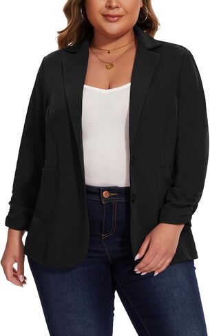 Unifizz Womens Casual Blazers Lightweight Buttons Front 3/4 Sleeve Work Office Blazer Jackets #Black - Size XL# in Saudi Arabia