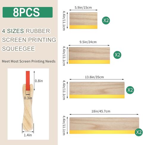 Gisafai 8 Pcs 4 Sizes Screen Printing Squeegee 75 Durometer Wooden Ink Scraper Rubber Art Squeegee Silk Stencil Printing Scraper for Hand Printing Fabric Supplies, 5.9 Inch 9.5 Inch 13.8 Inch 18 Inch in Saudi Arabia