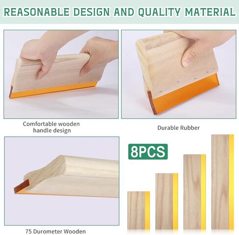 Gisafai 8 Pcs 4 Sizes Screen Printing Squeegee 75 Durometer Wooden Ink Scraper Rubber Art Squeegee Silk Stencil Printing Scraper for Hand Printing Fabric Supplies, 5.9 Inch 9.5 Inch 13.8 Inch 18 Inch in Saudi Arabia