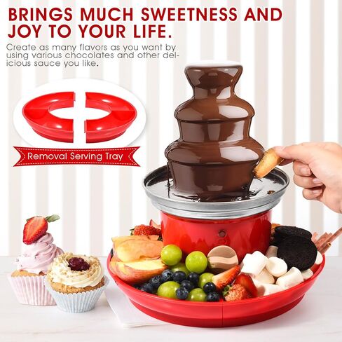 نافورة الشوكولاتة، آلة نافورة الشوكولاتة الصغيرة المكونة من 3 طبقات مع 4 قطع شوك وصينية تقديم قابلة للإزالة، نافورة فوندو الشوكولاتة الكهربائية من الفولاذ المقاوم للصدأ لجبن الناتشو والشواء والمزرعة والمشروبات الكحولية 20 أونصة in Kuwait