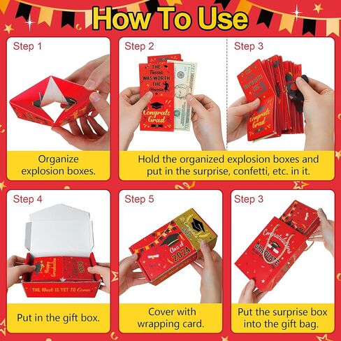 هدايا التخرج - صندوق نقود التخرج فئة 2024 - صندوق هدايا مفاجئة للنقود مع قصاصات ورق لمرحلة ما قبل المدرسة الثانوية والجامعات والبنات والأولاد مستلزمات هدايا حفلات التخرج in Kuwait