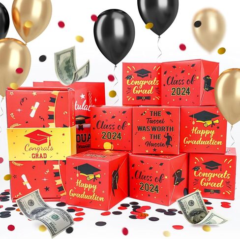 هدايا التخرج - صندوق نقود التخرج فئة 2024 - صندوق هدايا مفاجئة للنقود مع قصاصات ورق لمرحلة ما قبل المدرسة الثانوية والجامعات والبنات والأولاد مستلزمات هدايا حفلات التخرج in Kuwait