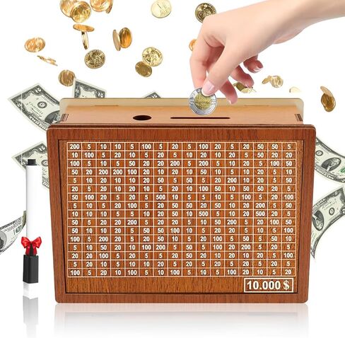 Cash Vault Wooden Savings Box, Wooden Cash Saver Money Box, Cash Saver Box, Piggy Bank for Adults, Coin Counter Piggy Bank, Money Box with Counter, Wooden Money Box with Money Target and Numbers in Kuwait