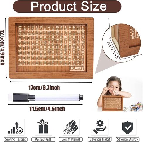 Cash Vault Wooden Savings Box, Wooden Cash Saver Money Box, Cash Saver Box, Piggy Bank for Adults, Coin Counter Piggy Bank, Money Box with Counter, Wooden Money Box with Money Target and Numbers in Kuwait