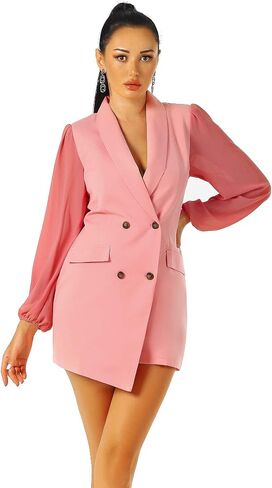 UNIQUE 21 Women Asymmetric Blazer Dress - Ladies Elegant Collar Mesh Long Sleeve Blazer Dresses in Saudi Arabia