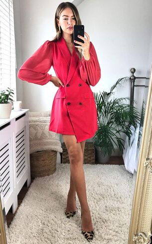 UNIQUE 21 Women Asymmetric Blazer Dress - Ladies Elegant Collar Mesh Long Sleeve Blazer Dresses in Saudi Arabia