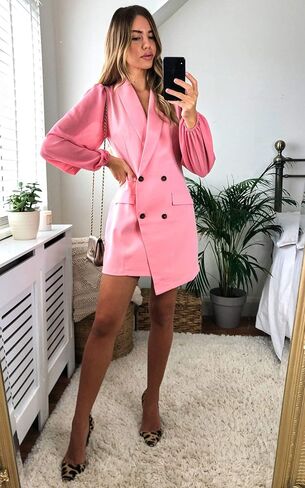 UNIQUE 21 Women Asymmetric Blazer Dress - Ladies Elegant Collar Mesh Long Sleeve Blazer Dresses in Saudi Arabia