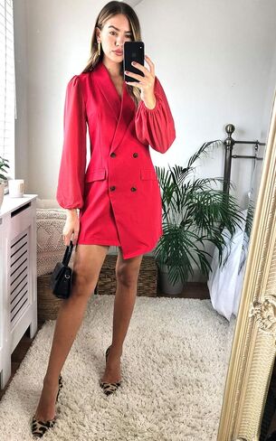 UNIQUE 21 Women Asymmetric Blazer Dress - Ladies Elegant Collar Mesh Long Sleeve Blazer Dresses in Saudi Arabia