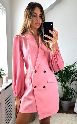 UNIQUE 21 Women Asymmetric Blazer Dress - Ladies Elegant Collar Mesh Long Sleeve Blazer Dresses in Saudi Arabia