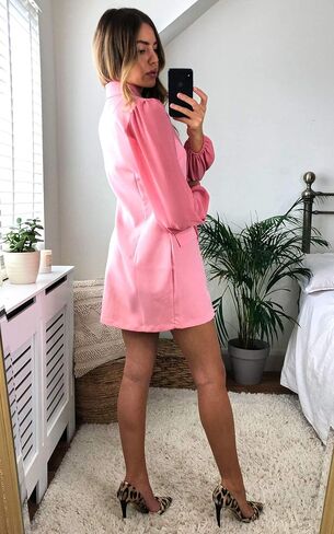 UNIQUE 21 Women Asymmetric Blazer Dress - Ladies Elegant Collar Mesh Long Sleeve Blazer Dresses in Saudi Arabia
