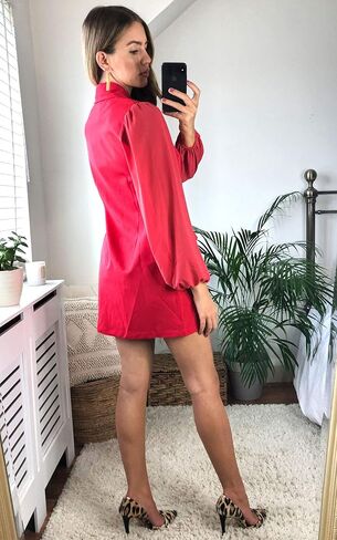 UNIQUE 21 Women Asymmetric Blazer Dress - Ladies Elegant Collar Mesh Long Sleeve Blazer Dresses in Saudi Arabia