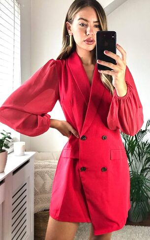 UNIQUE 21 Women Asymmetric Blazer Dress - Ladies Elegant Collar Mesh Long Sleeve Blazer Dresses in Saudi Arabia