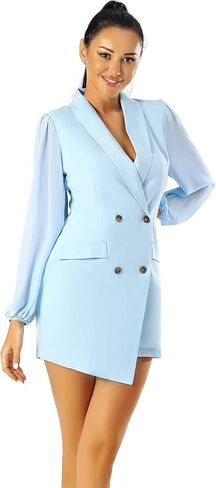 UNIQUE 21 Women Asymmetric Blazer Dress - Ladies Elegant Collar Mesh Long Sleeve Blazer Dresses in Saudi Arabia
