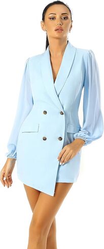 UNIQUE 21 Women Asymmetric Blazer Dress - Ladies Elegant Collar Mesh Long Sleeve Blazer Dresses in Saudi Arabia
