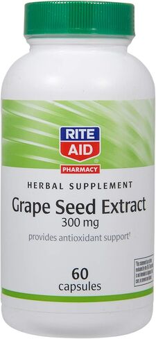 Rite Aid Grape Seed Extract, 300 mg, 60 Capsules | Provides Antioxidant Support | Grape Seed Extract | Grapeseed Extract Capsules | Grape Seed Capsules in Kuwait