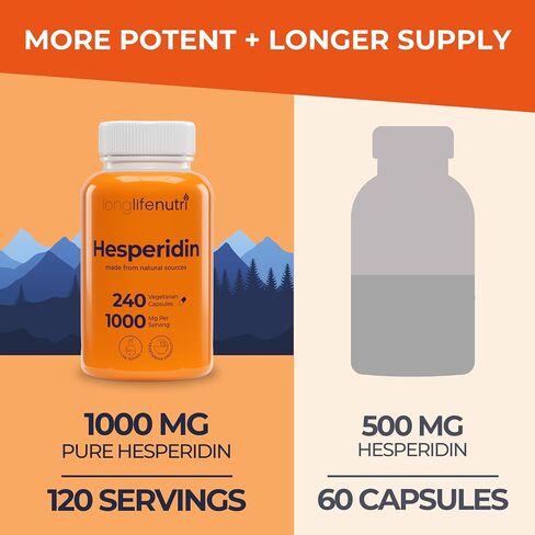 Hesperidin 1000mg, 240 Capsules (4 Month Supply), Supports Cardiovascular Health, Blood Pressure & Circulation, Immune Support, Potent Antioxidant & Vascular Function Benefits, Made in USA in Saudi Arabia