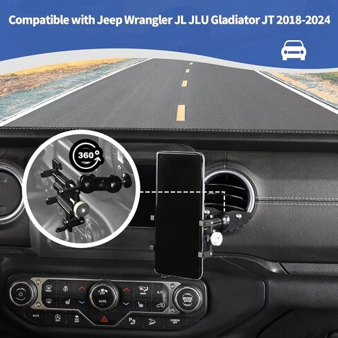 حامل هاتف RT-TCZ لهاتف Wrangler JL Dash Vent متوافق مع Jeep Wrangler JL JLU Gladiator JT 2018-2024 ملحقات داخلية سوداء in Saudi Arabia