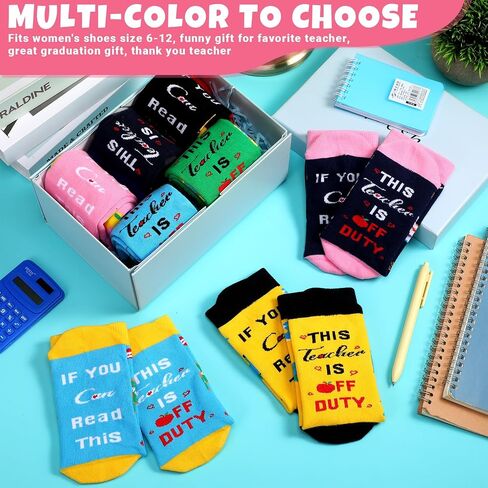 8 Pairs Teacher Socks Graduation Appreciation Gifts for Women Men Teacher Novelty Socks If You Can Read This Teacher Is off Duty Teacher Appreciation Socks for Teacher's Day Birthday Party in Saudi Arabia